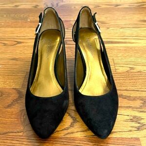 Brand new black suede BCBG wedges.